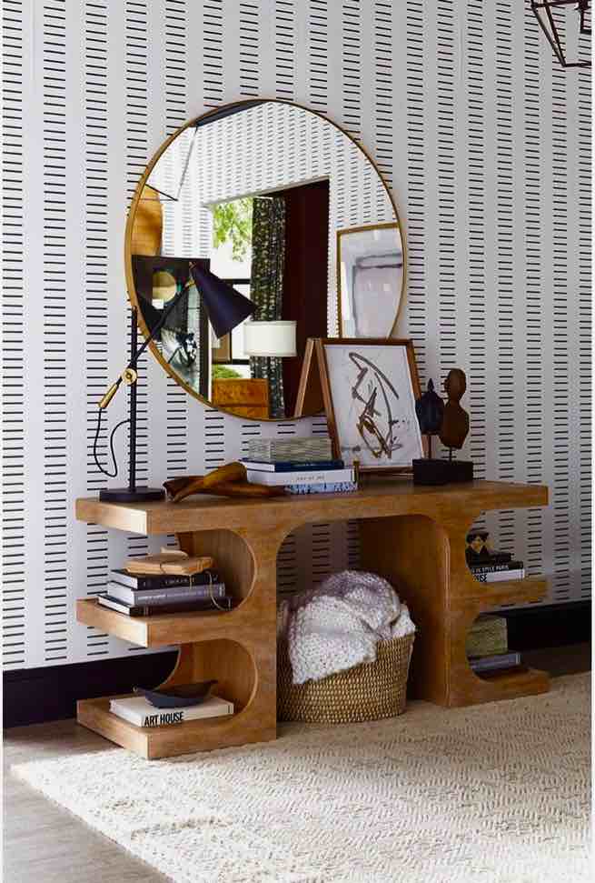 Dune Modern Minimalist Oak Wood Desk with Rift Cut Shelves in Hazelnut Finish, 64" w x 22" d x 30" h