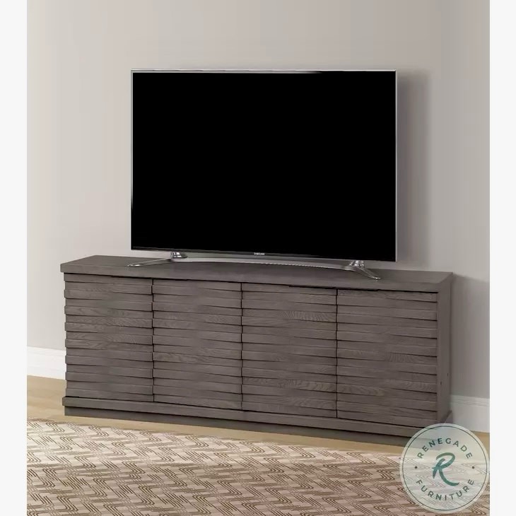 Parker House Pure Modern Geometric Style 63 in. Angled Door TV Console, Moonstone Oak TV Stand, 2 Cabinets with Shelf, Metal Handles, 24.0W x 76.0H x 14.0D