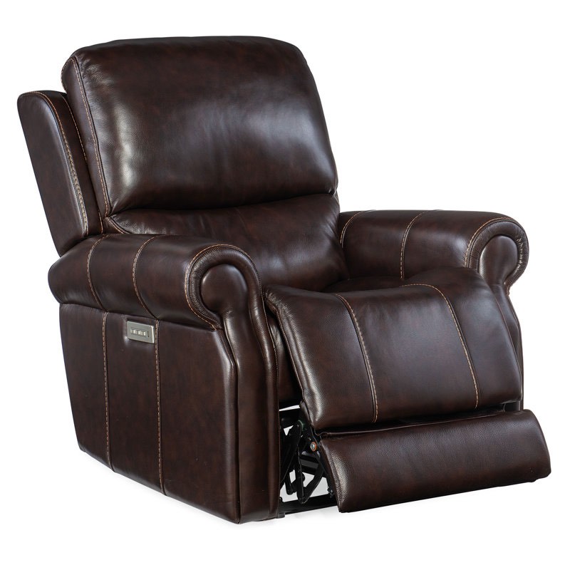 Asrar Power Recliner with Articulating Headrest & Lumbar Support, Genuine Leather in Brown, Brand new condition