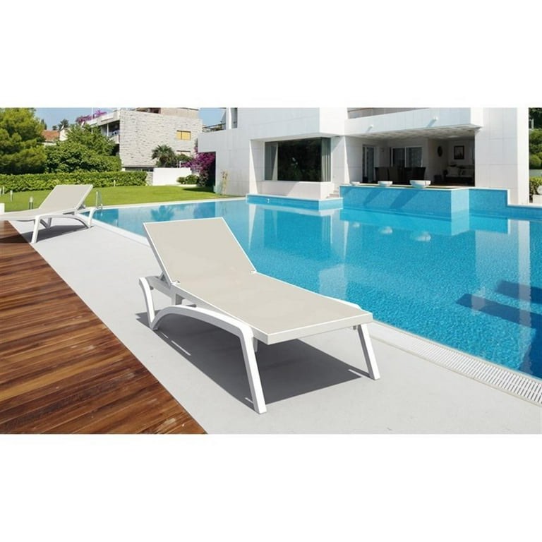 Compamia Pacific Chaise Lounge in White with Taupe Sling, Set of 2
