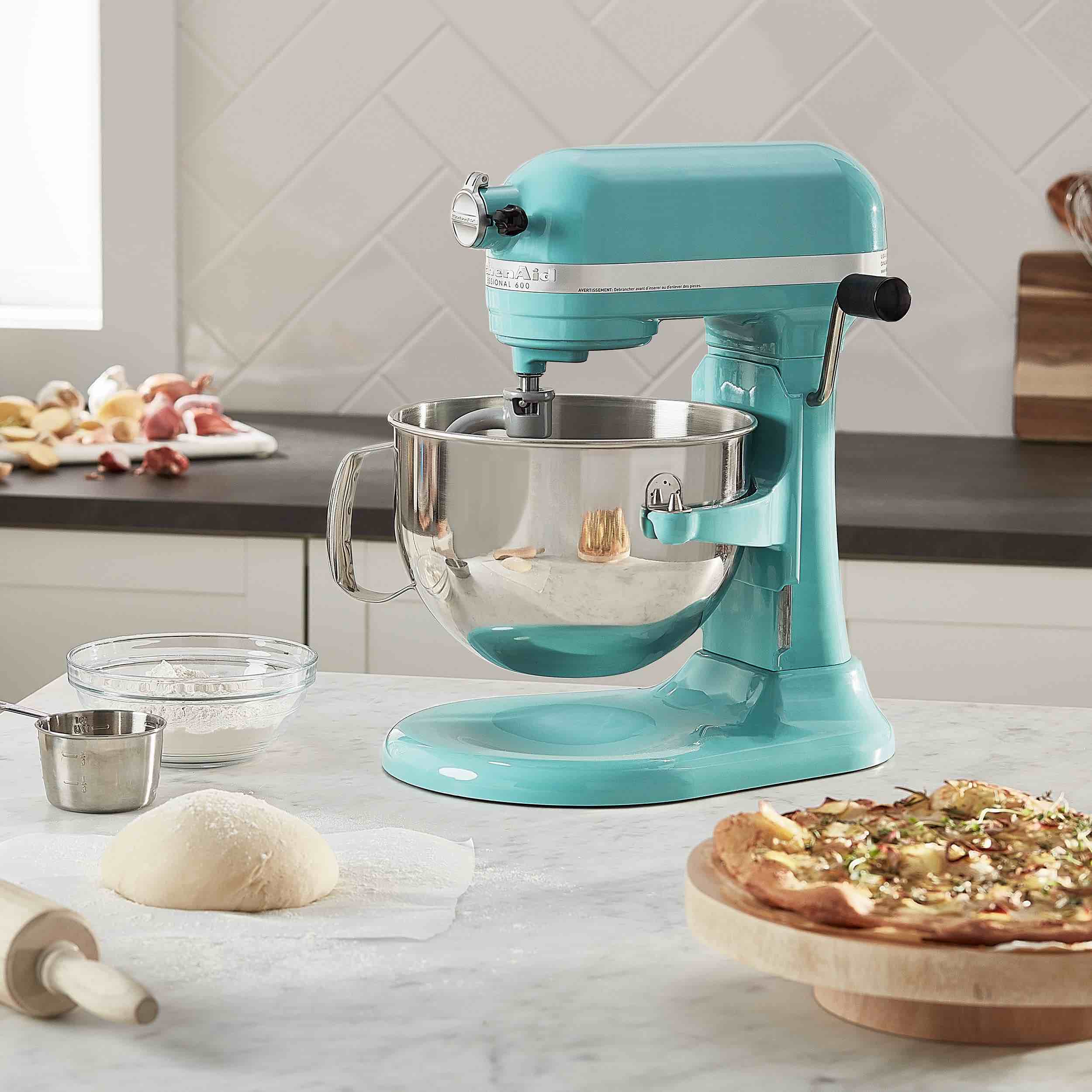 KITCHENAID KP26M1XER Stand Mixer, 6 Quart, Aqua. 2 Beaters and Protective Cover included, bowl lift capabilities, 10 Speed Options