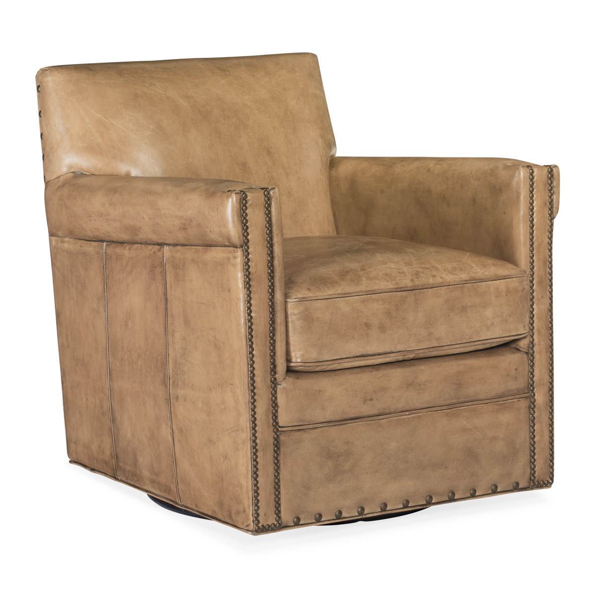 Vintage Golden Leather Bronze Tufted Swivel Chair 