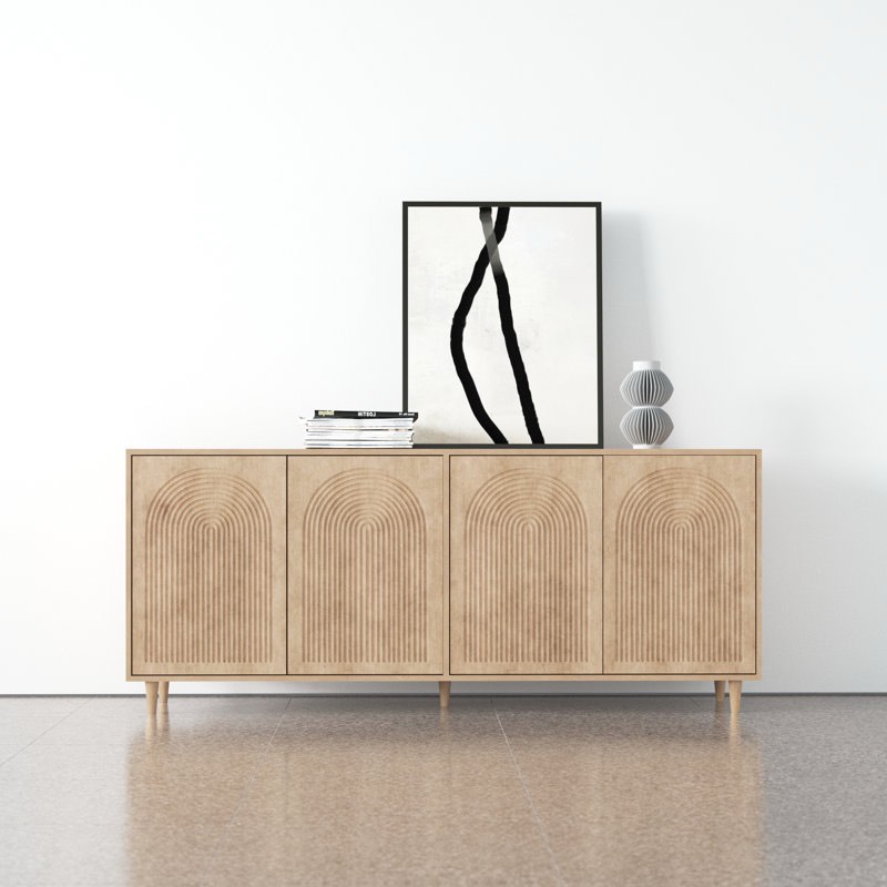 Claudia 71.75'' Sideboard, Decoratively Arched Doors, Natural Light Wood Color, 2 Cabinet Sideboard with Shelves. Overall  71.75'' W X 15'' D