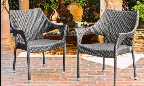 Miranda Outdoor Wicker Dining Chairs in Mocha, Set of 3