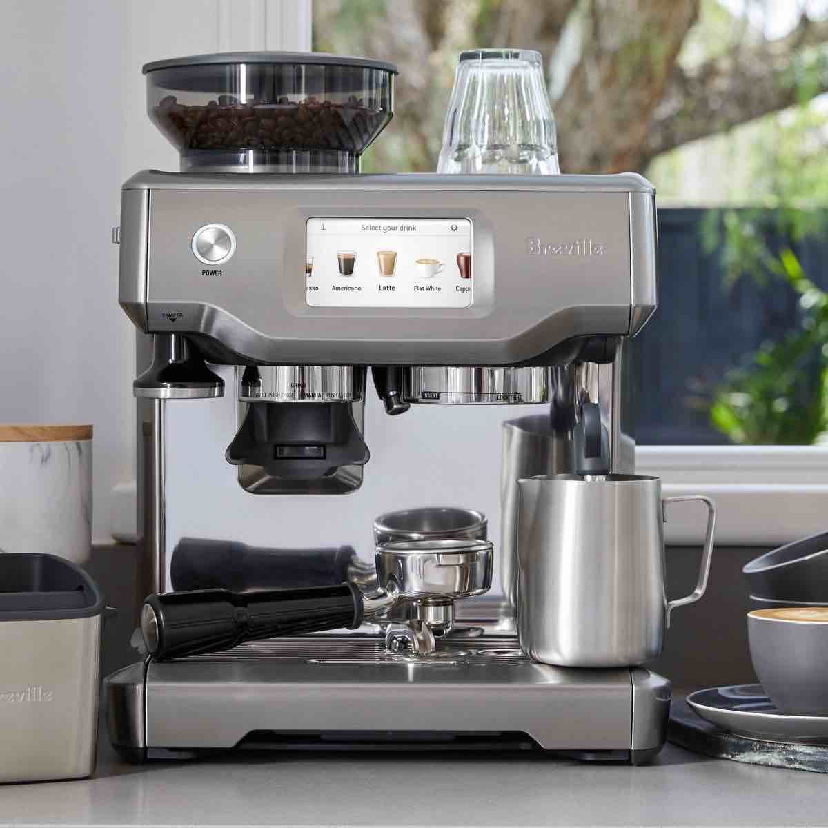 Breville Barista Touch Stainless Steel Espresso Maker BES880BSS1BUS1: 15 Bars Pressure, Milk Frother, Grinder, 67oz Capacity