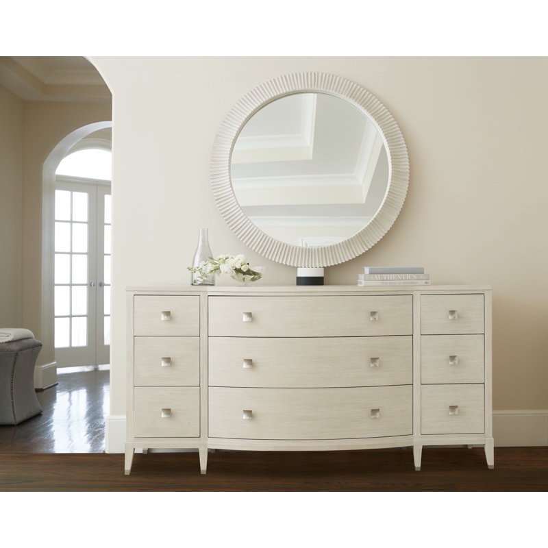 East Hampton Traditional Style 72.25'' W Whitewashed Ashe 9 - Drawer Dresser, Nickel Plated Aged Silver Handles, 37'' H X 72.25'' W X 23.25'' D. Small paint chip on back stabilizer otherwise brand new