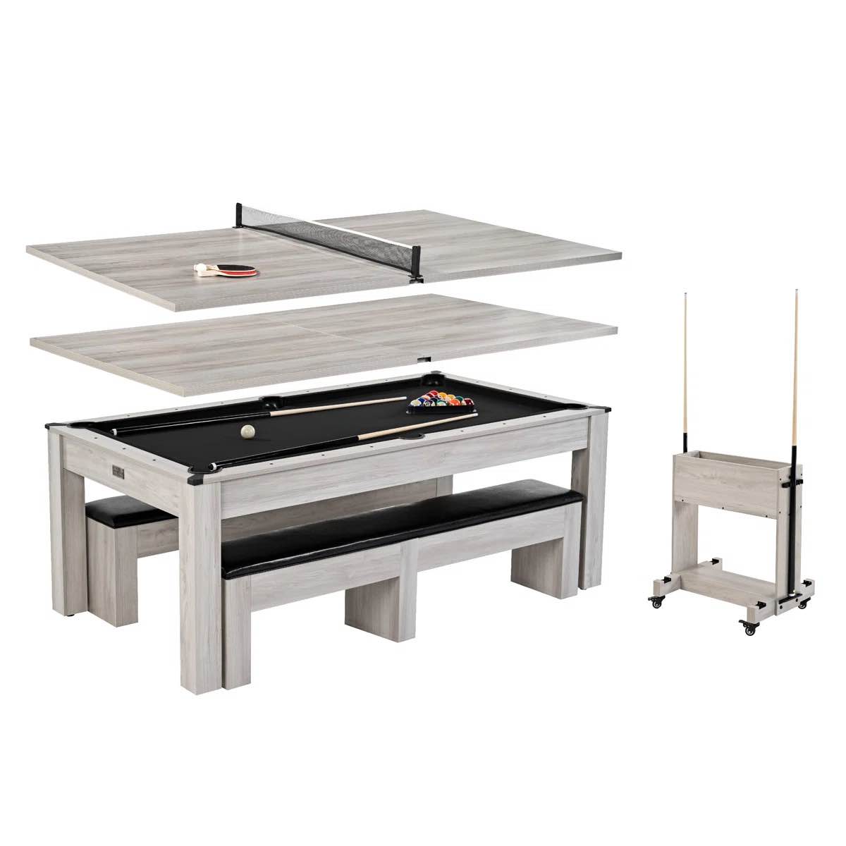 Barrington Billiards Monteray 7’ Drop Pocket Pool Table, 3-in-1 Dining Top & Table Tennis with Game Accessories, 