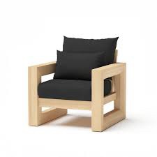 RST Brands Benson Wood Club Chair, Light Natural Wood Frame, Black Weather Resistant Cushioning
