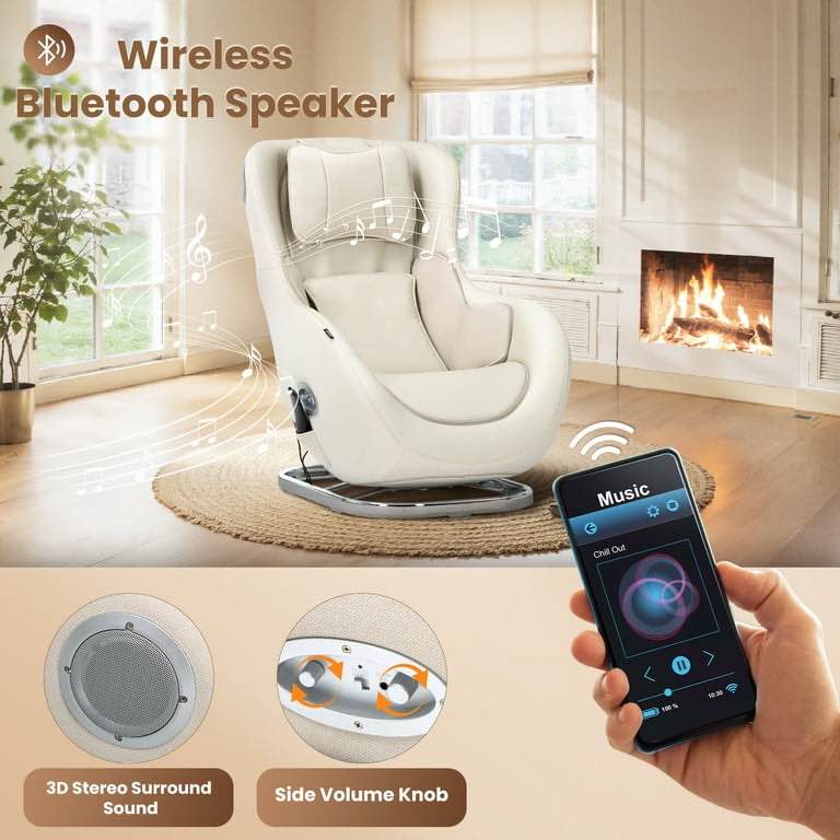 COLAMY Full Body Reclining Massage Chair, Modern Dual-Use Lounge Chair with Heat, Bluetooth Audio & Targeted Relief?White