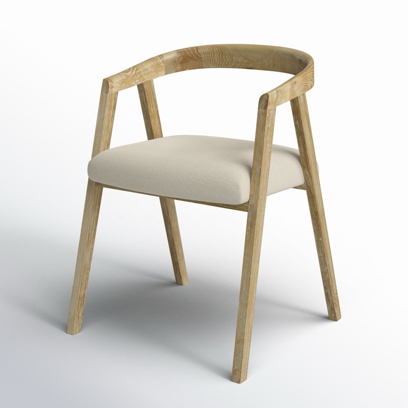 Furniture Classics Riverton Solid Wood Accent Chair, Whitewashed Oak Frame with Beige Fabric Cushioning