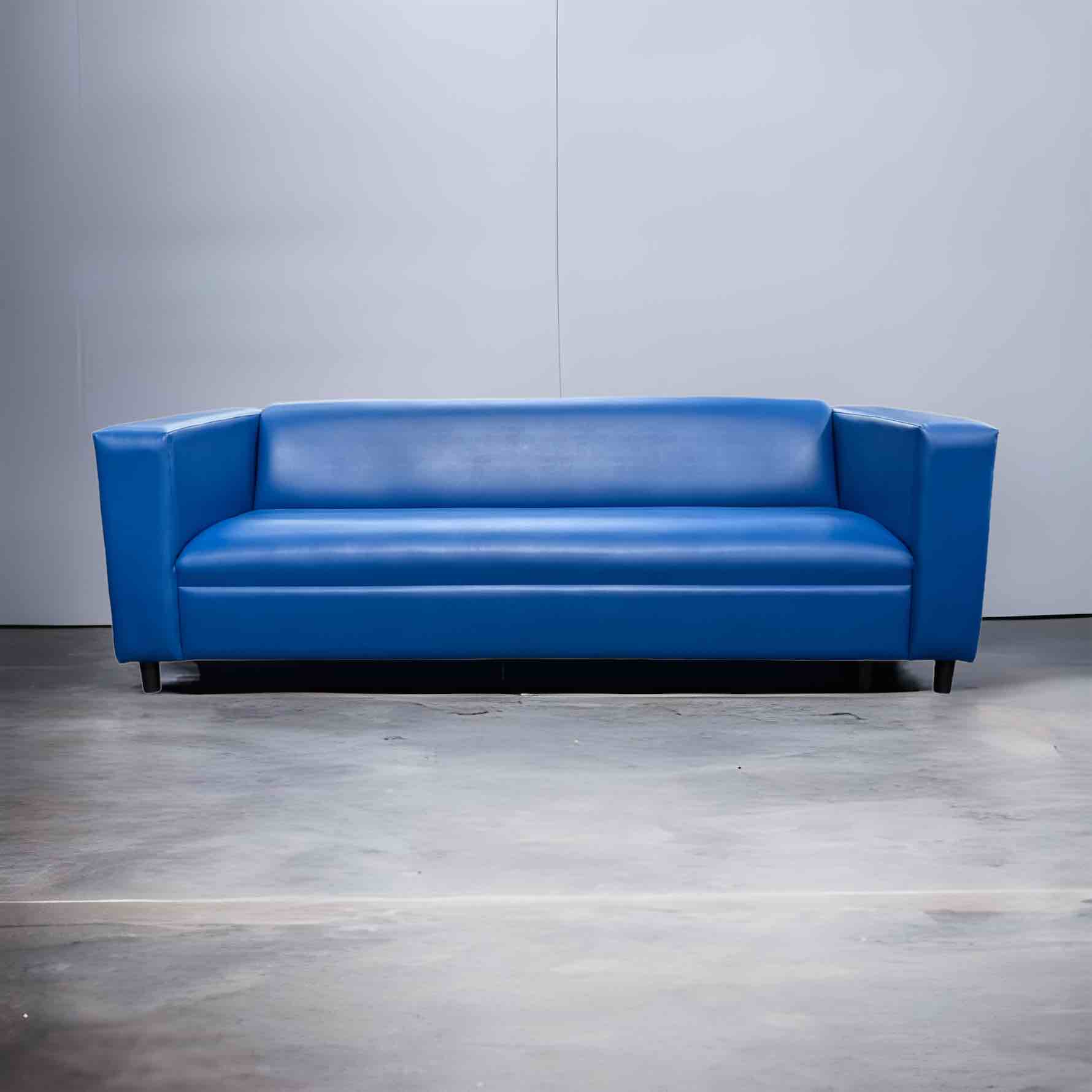 Canal Sofa Sapphire Blue, Vegan Leather 3 Seater Sofa with Wooden Legs in Espresso, Minor tear on top of couch and right front side