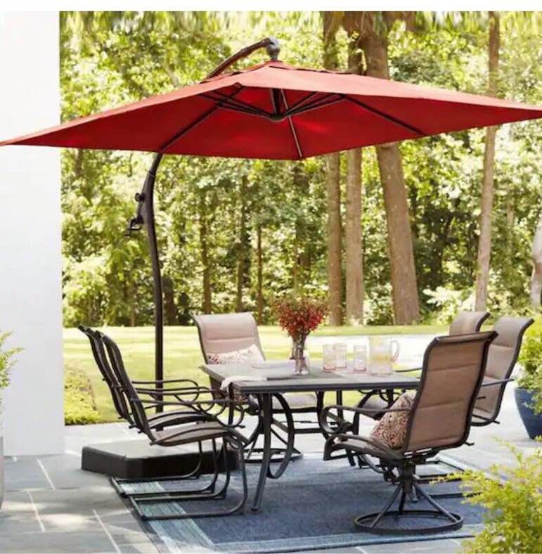 8 ft. Square Aluminum Cantilever Offset Outdoor Patio Umbrella in Chili Red, unassembled. Minor cosmetic damage to pole