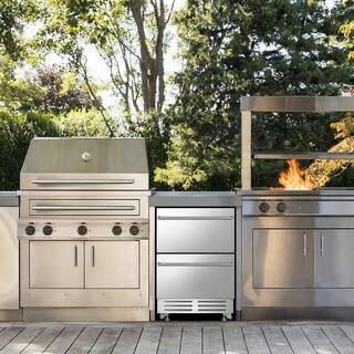 23.4 in. 4.9 cu.ft. Double Drawer Fridge Weatherproof Outdoor Beverage Cooler in Stainless Steel. LED Lighting, Holds 21 Bottles or 71 Cans. Temperature Control. Stainless Steel
