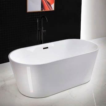 WOODBRIDGE 67" White Acrylic Freestanding Bathtub Contemporary with Matte Black Overflow and Drain, Actual Height (Inches) 22.8 Actual Length (Inches) 67 Actual Width (Inches) 31.5