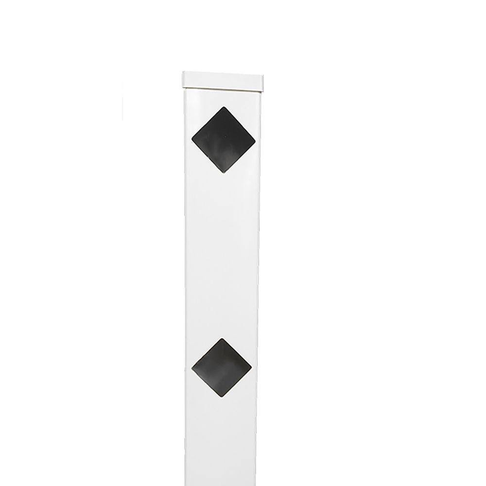 Diamond 5 in. x 5 in. x 6 ft. White Vinyl Fence End Post, Premium Quality Vinyl, Routed on 3 Sides. 45 Total. Some dust from storage, otherwise fence posts are in perfect.   Highline Cage.