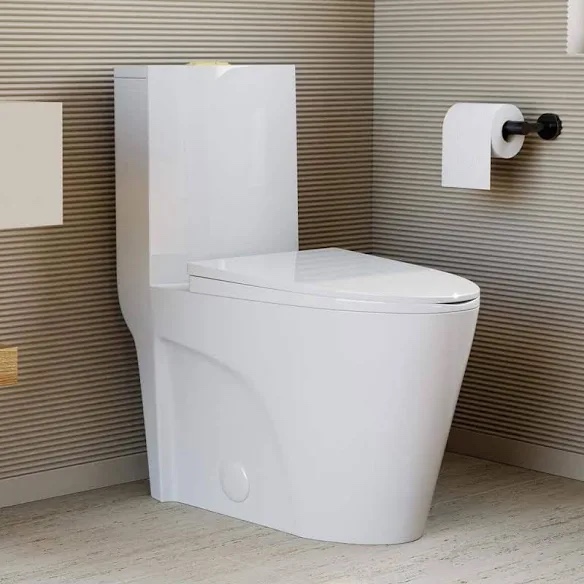 St. Tropez One-Piece Elongated Toilet Vortex Dual-Flush with Gold Hardware