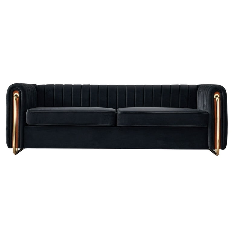 Dolonm Modern Velvet Sofa, High Armrest and Shiny Gold Metal Legs. Has some dust from storage, otherwise brand new condition 