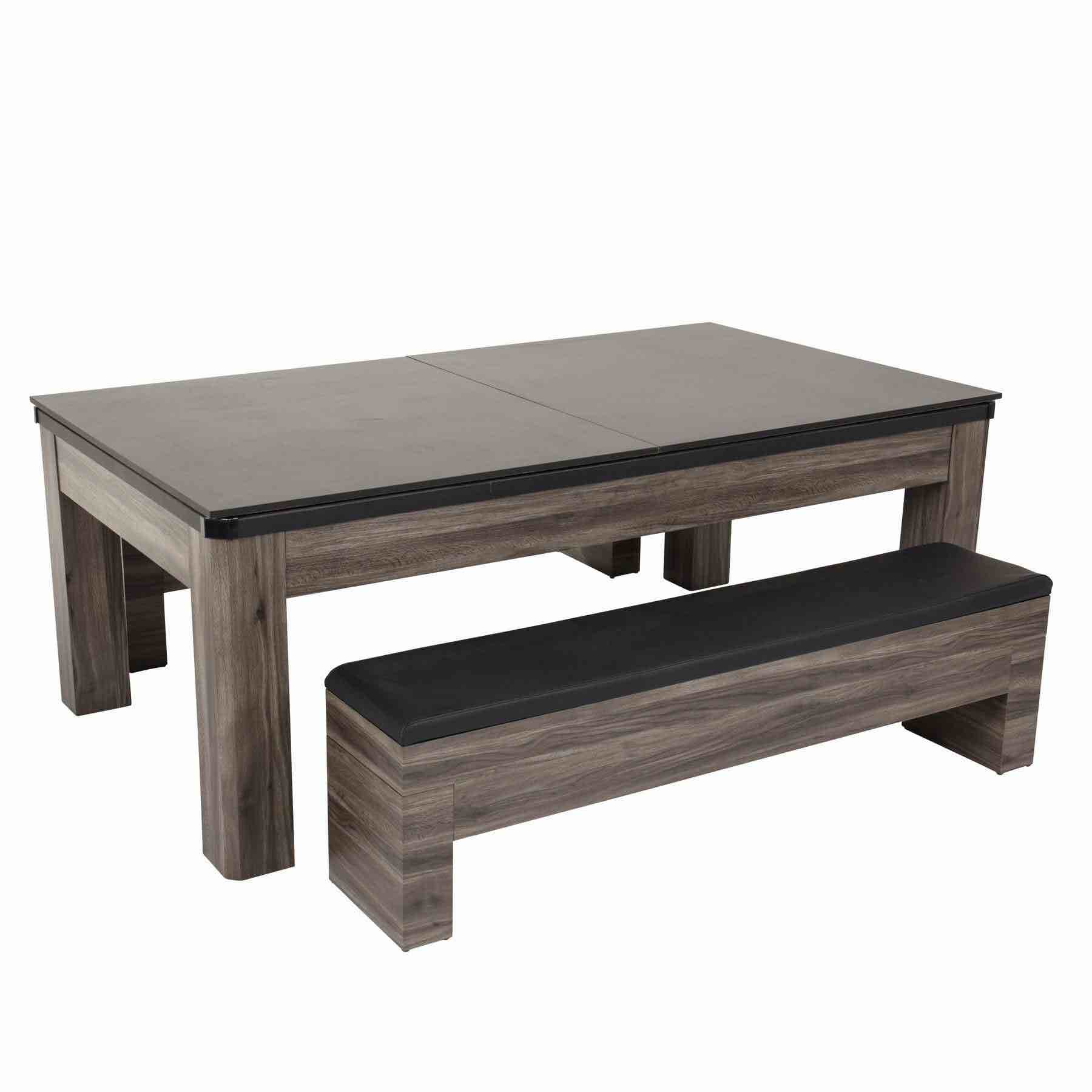 Feature Item!!!!! ATOMIC - 7' Hampton 3-In-1 Combination Table. Grey wood grain, functions as Table with Benches, Pool Table, and Tennis Table. All accessories included.