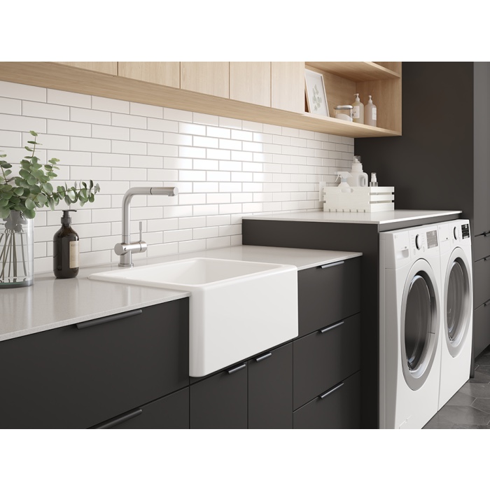 ProChef ProTerra M125 24" Farmhouse Kitchen Sink, Fireclay Glossy White Rectangular Apron Sink, Nonporous, Center Drain. 24" W x 18-1/8" L