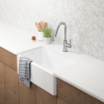 ProChef ProTerra M125 24" Farmhouse Kitchen Sink, Fireclay Glossy White Rectangular Apron Sink, Nonporous, Center Drain. 24" W x 18-1/8" L