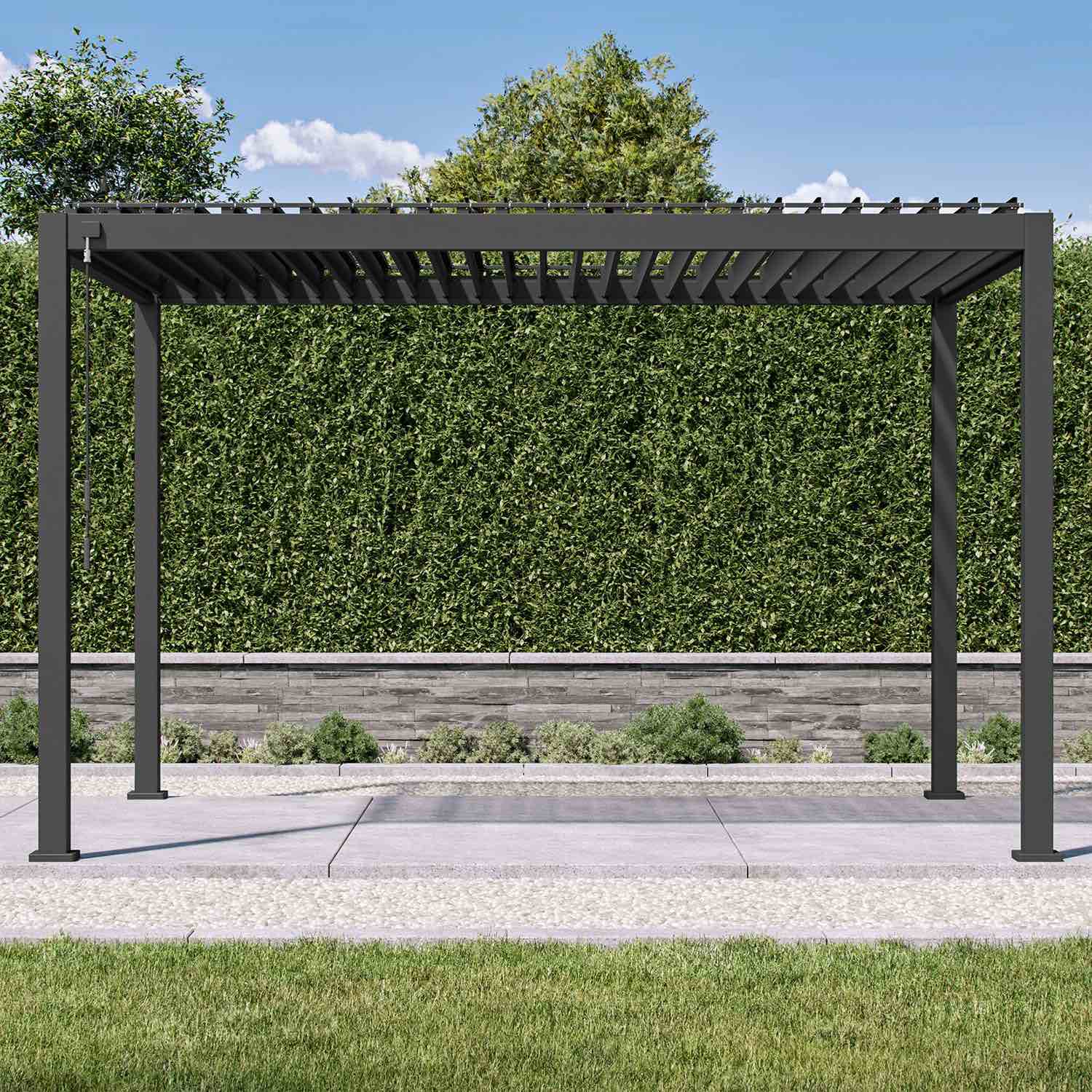 111S Round Louvered Pergola Gazebo, 10Ft x 13Ft. Outdoor, Durable, Charcoal. Support beams and 1/2 roof slats only needs other 1/2, can be purchased as replacement parts. Pieces in brand new condition