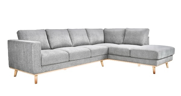 Porter Albina Midcentury Modern Gray Soft Canvas Upholstered Sectional Sofa, left side of sofa only with chaise, light wooden trim and feet