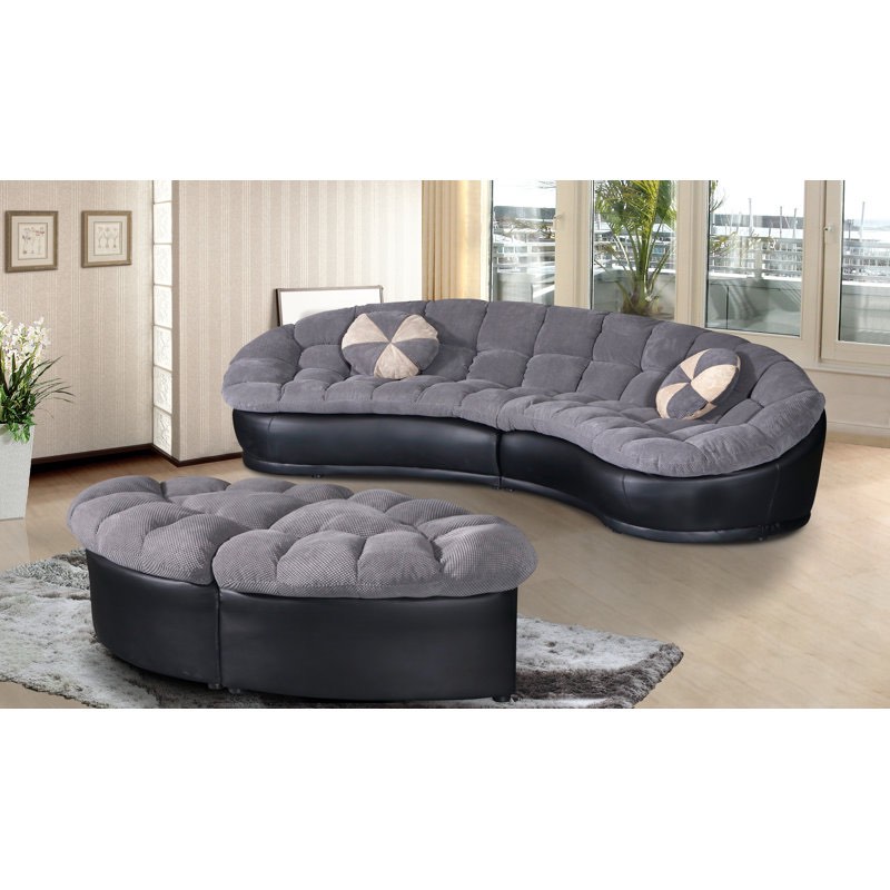 Hober 92" Symmetrical Sectional Bubble Sofa with Plush Grey Cushioning and Vegan Leather Base + Pillow. Left half of sofa only, in brand new condition