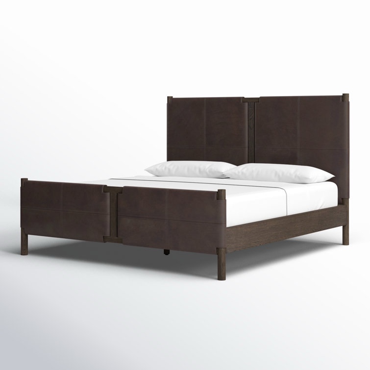 Salado Queen Size Leather Bed in Heirloom Cigar, Wooden Frame in Heirloom Sienna Finish, Genuine Leather Upholstered Bed Frame, Headboard and Footboard Only in Brand Mew Condition, Side Rails and Slats Sold Separately 