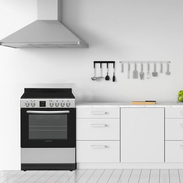 20 in. Electric Cooking Range 4-Ceramic Burner Freestanding Convection Oven plus Air Fryer. Stainless Steel, 8700W, 240V, 2 Tier Rack. 