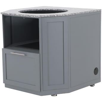 Allen + Roth Castle Lake 36.02-Inches W x 36.22-Inches D x 35.83-Inches H Outdoor Kitchen Grill cabinet, Marine Grade All Weather Aluminum with Misty Grey Powder Coating, Solid Granite Countertop, Stainless Steel Handle, Fits Most 18”-22” Kamado Grills, Slow Close Bottom Cabinet