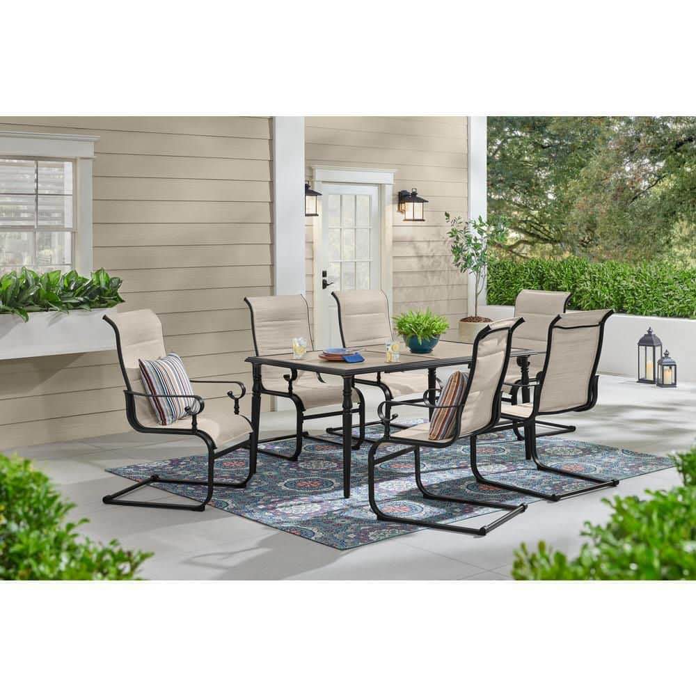 Hampton Bay Glenridge 6 Piece Dining Chair Set, Steel Frame Patio Dining Chairs with Soft, Beige, Weather Resistant Mesh Fabric. 