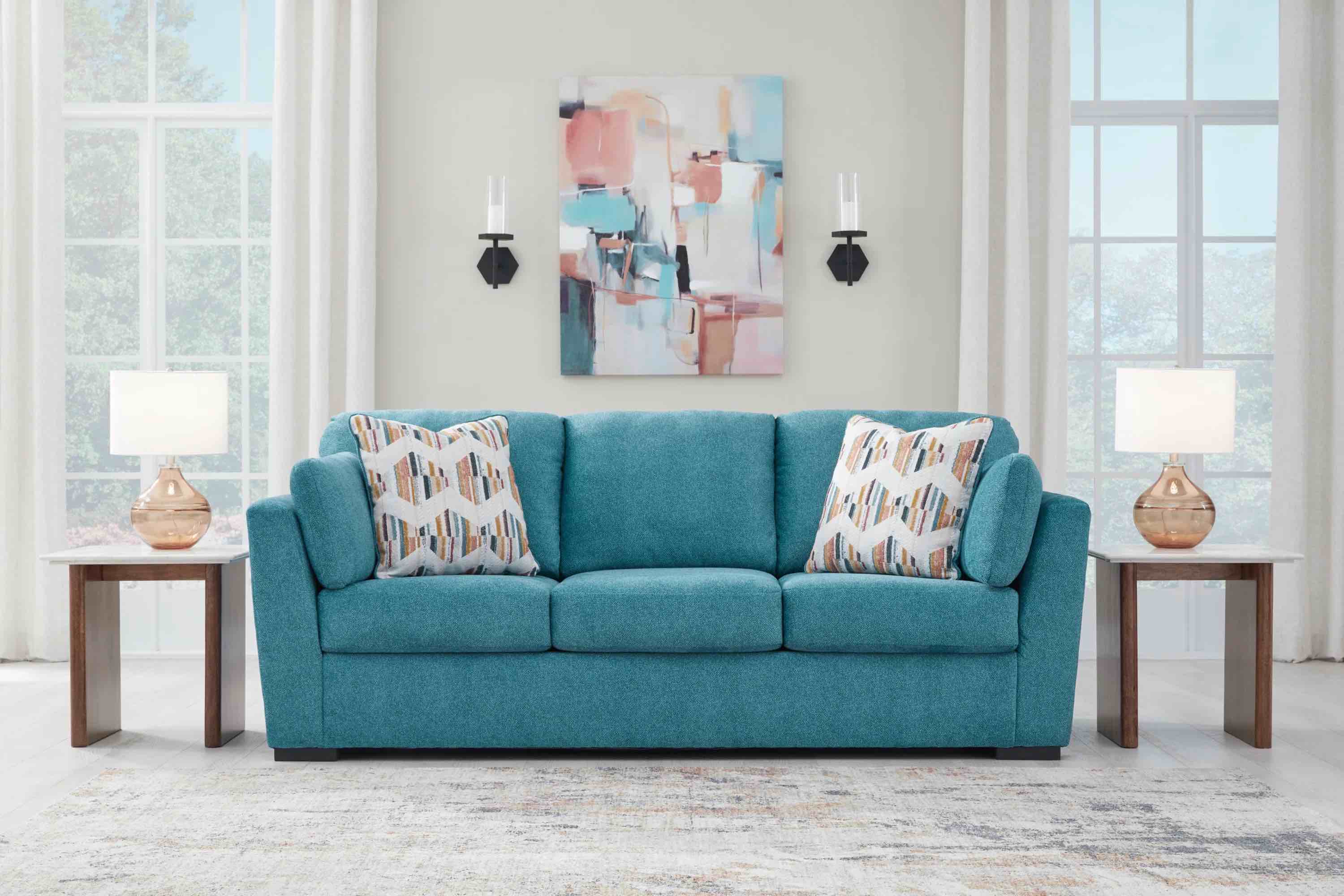 Owlex 94'' Vintage Textured Teal 3 Seater Pull Out Sofa with Full Size Mattress, 39'' H X 94'' W X 41'' D