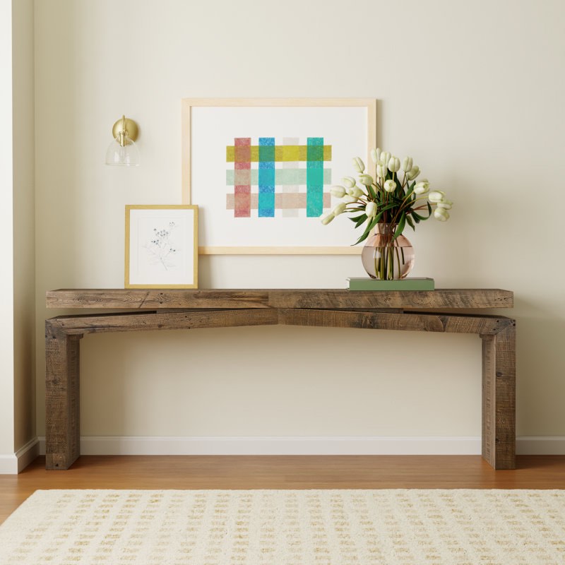 Henn Rustic Solid Wood Console Table, Modern Leg Bases and Natural Wood Grain Table Top, 30.75" H x 78.75" W x 15" D
