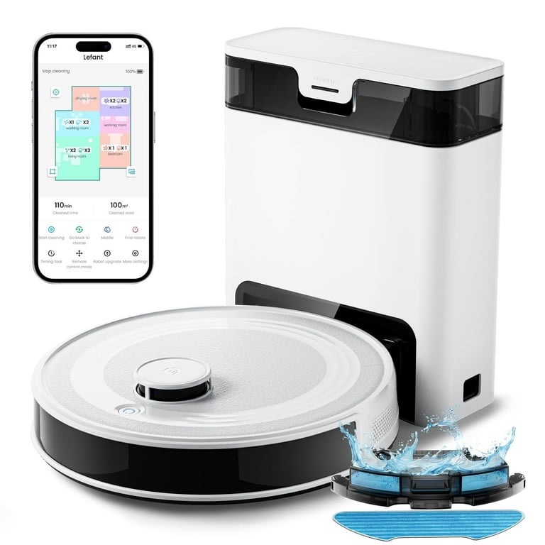 Lefant Freemove 3.0 Robot Vacuum and Mop, 45-Day Self-Emptying, 190° PSD Obstacle Avoidant, Customized Cleaning, Multi-Floor Mapping, 5500Pa Strong Suction, 140 Min Runtime, WiFi Connectivity 