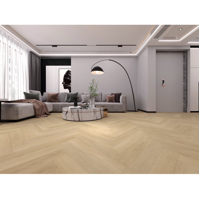 Pacific Oak The Terra Collection Herringbone SPC Flooring, 30"L X 6mm, Beveled Rigid Vinyl Plank Flooring in Pacific Oak, 16.53 Sf/Box, 13 Boxes Total, Edges slightly cracked/minor damage to corners 