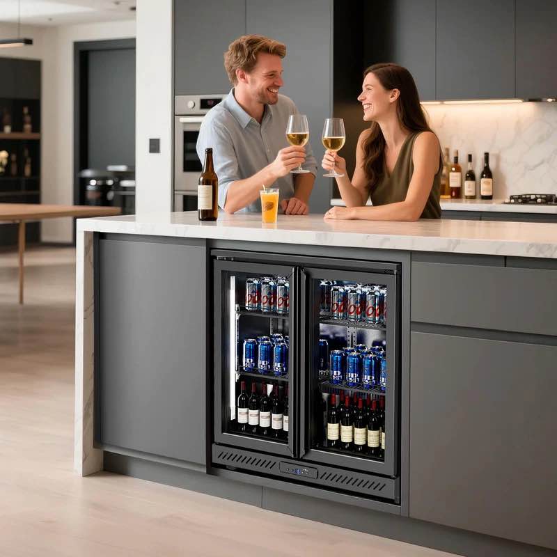 7.4 Cu. Ft Commercial Built-In Bar Cooler Beverage Refrigerator With 2 Doors In Black
