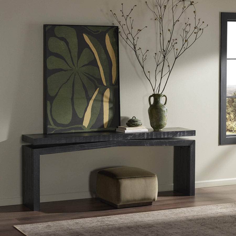 Matthes Black Finish Reclaimed Pine Modern Console Table, 78.75W x 15D x 30.75H