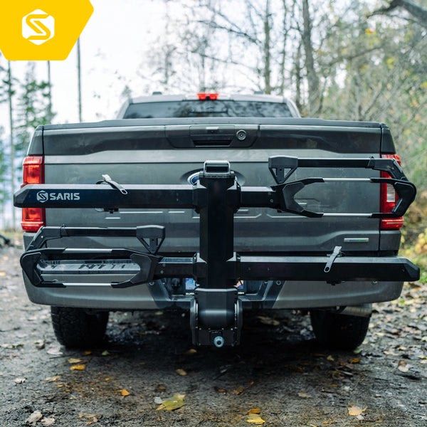 Saris Edge 2-Bike Hitch Rack. Heavy-Duty, eBike Compatible, Zero Frame Contact, Spring-Loaded Secure Hold, Tool-Free Anti-Wobble, Integrated Locks, RV Rated, and Tilting for Easy Trunk Access