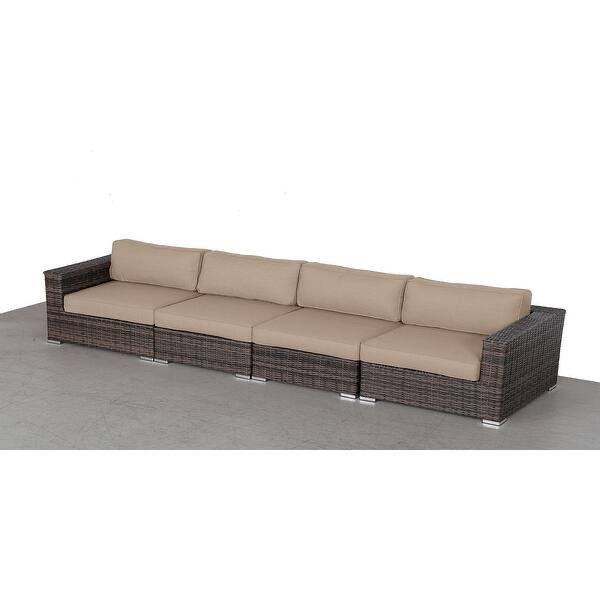 Direct Wicker Extra Long Dark Brown 5 Seat Wicker Sofa with Beige Cushions.