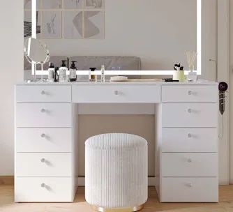 Lydia Extra-Large Makeup Vanity With Bluetooth Speakers And LED Mirror(Missing a box 2/3)