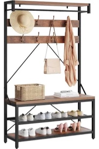 coat rack shoe bench for entryway hall tree shoe rack large 3-tier storage shelf and hooks removable industrial accent furniture metal frame