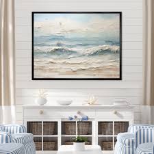 beige and blue coastal beach paint - coastal beach framed prints