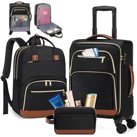 rainsmore carry on luggage 22x14x9 airline approved, 20 inch softside suitcases with wheels, 3 piece luggage sets, rolling carry on suitcase with tsa lock for travel weekender(suitcase only) 