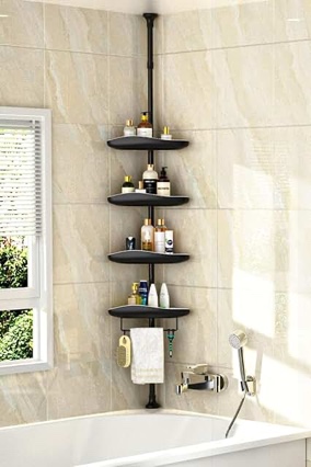 Epicano Corner Shower Caddy Tension Pole-56-115 INCH, 4-Tier Adjustable Shower Shelves with Tension