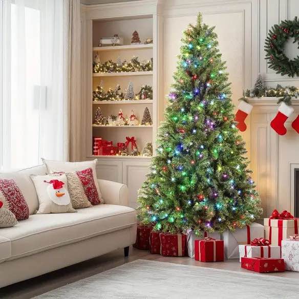 The Holiday Aisle Christmas Tree with Remote Control, RGB Lights, Branch Tips, Foldable Metal
