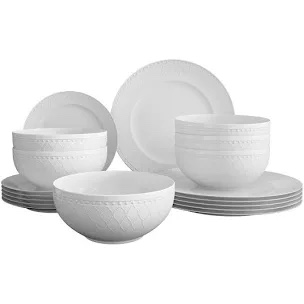 Latitude Run 12-piece White Embossed Mesh Bone China Dinnerware