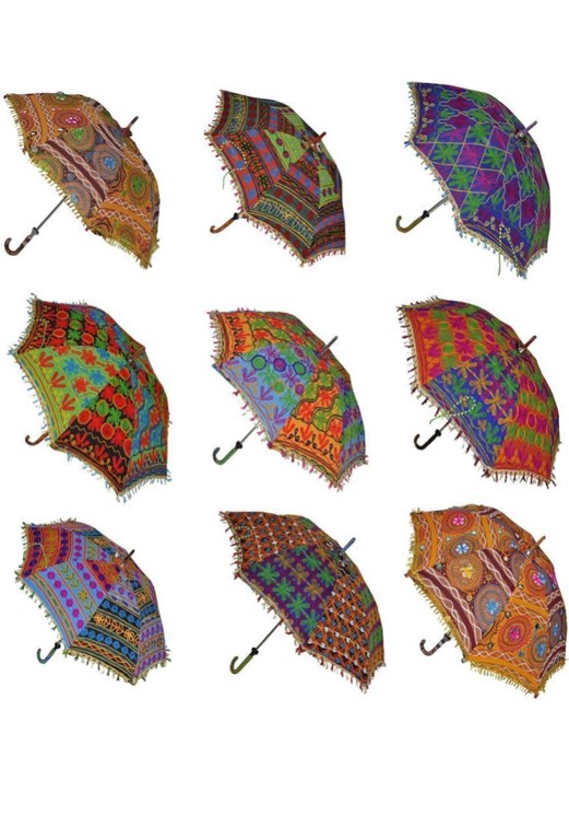 Radhy krishna fashions Indian Wedding Umbrella Decoration Handmade embroidery Elephant Umbrella Decorations Mirror parasols Cotton Umbrellas Lot (Multi color)