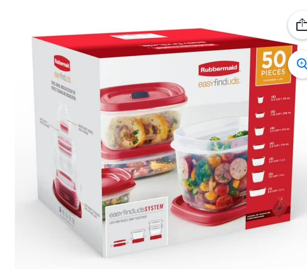 Rubbermaid 50-Piece EasyFind Lids Vented Food Storage Set