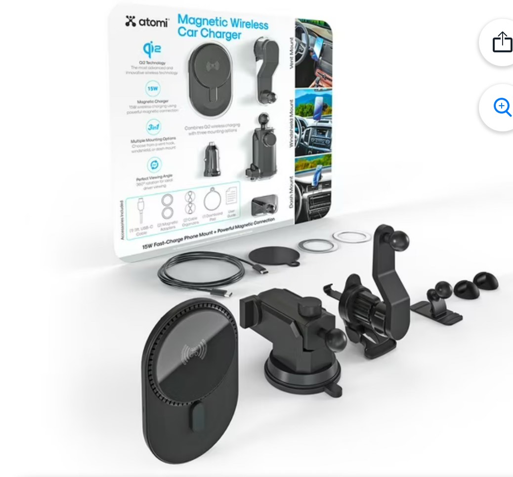 Atomi Qi2 Wireless Car Charging Kit, Three Mounting Options