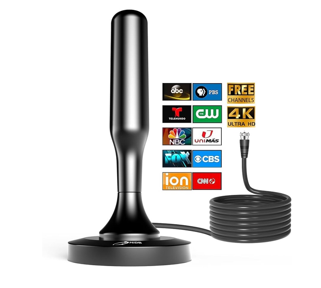 HIDB TV Antenna for Smart TV Indoor, Strong Magnetic Base Indoor TV Antenna for Easy Installation, Long Range Reception HD Antenna for TV Indoor 4k 1080P Channels-10ft Long Cables